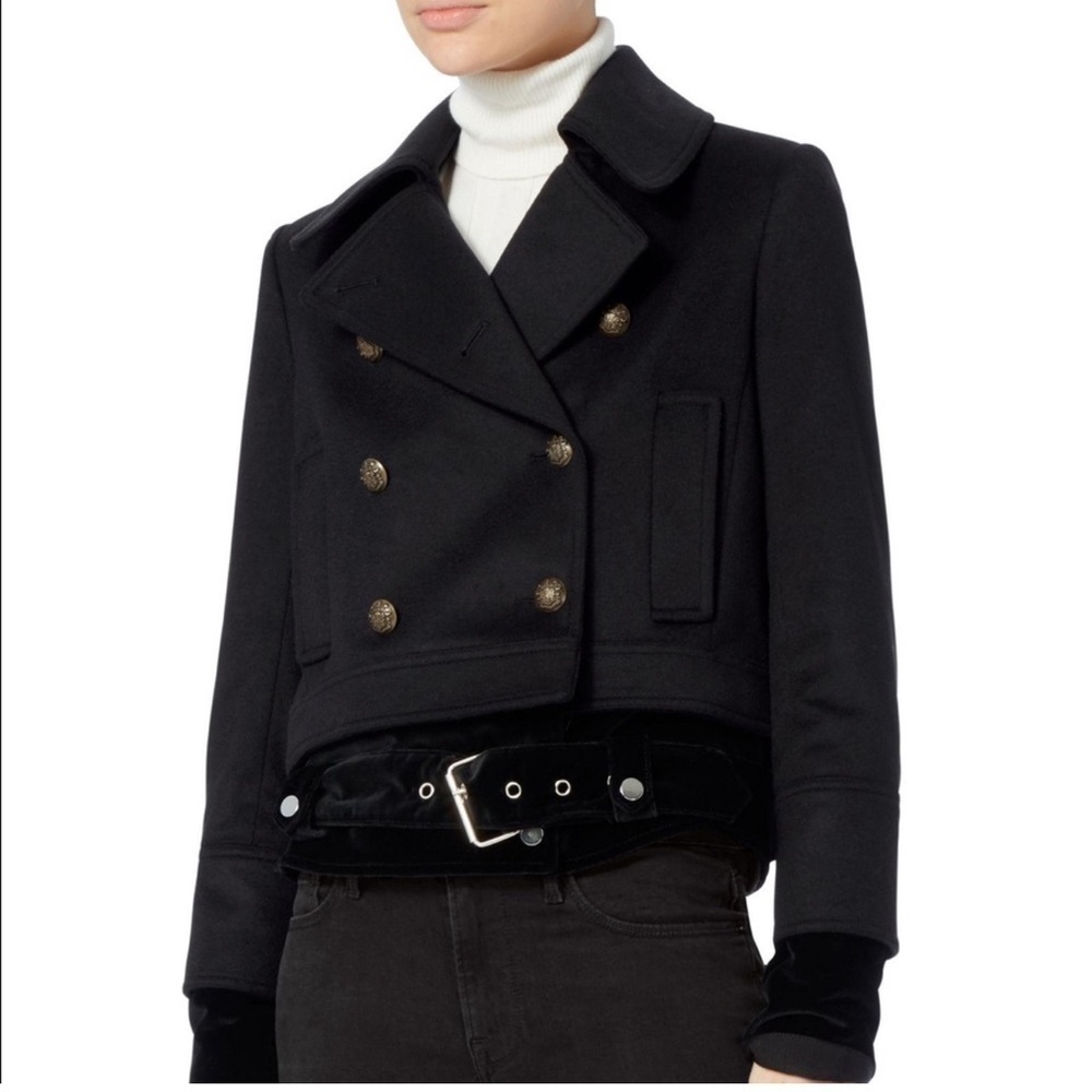 Veronica Beard Yara Velvet Hem Pea Coat 0